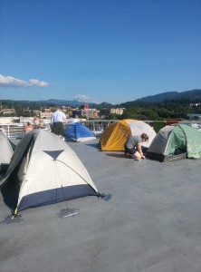 Tents on the stern of the Columbia
