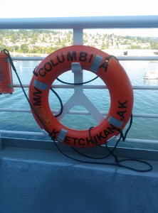 Columbia ferry lifebouy with Bellingham in the distance